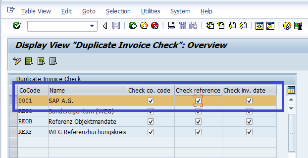SAP OMRDC duplicate invoice check configuration